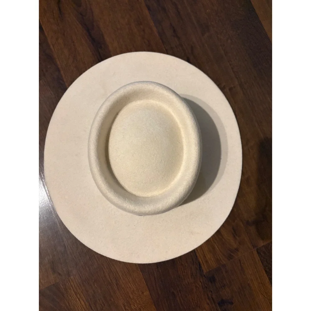 Lack of Color The Sierra Ivory Wool Boater Hat w/ Blue‎ Brocade Trim Size M 57cm